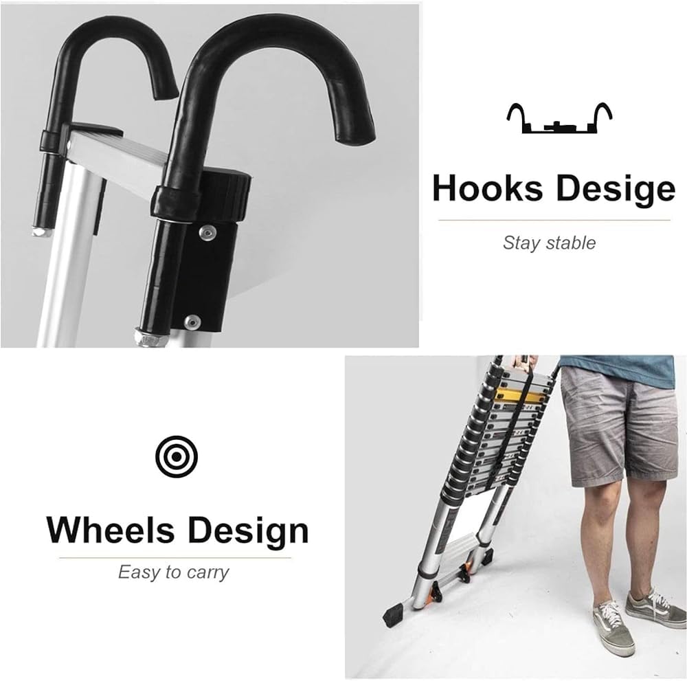 Telescoping Ladder with Hook Folding Portable Aluminum 330 Lbs C689264