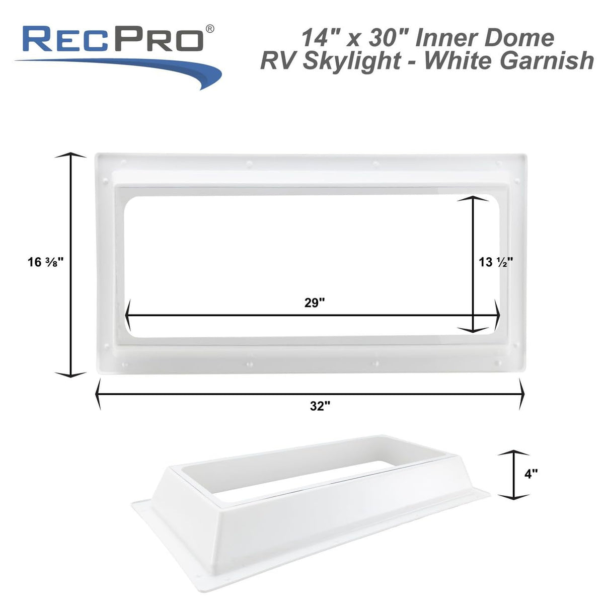 14" x 30" RV Skylight Inner Dome with Trim Ring Y1731