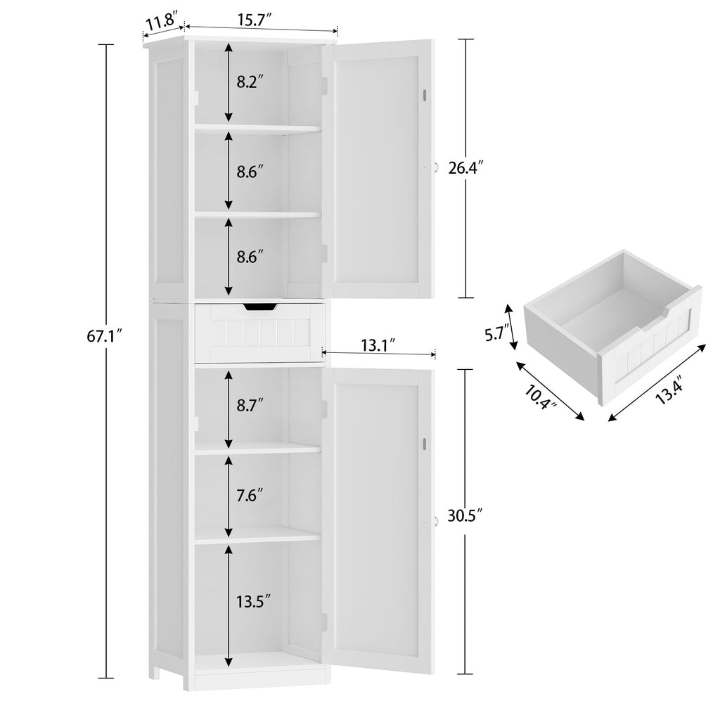 66.9" Tall Bathroom Storage Cabinet with 2 Doors & 1 Drawer W2009