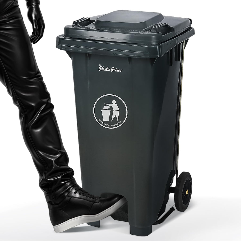 32 Gallon Plastic Trash Can with Wheels and Lid E534