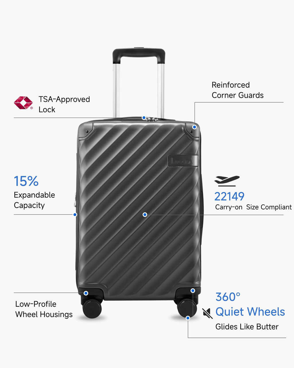 20 Inch Carry On Luggage 22x14x9 Charcoal Metallic L527862