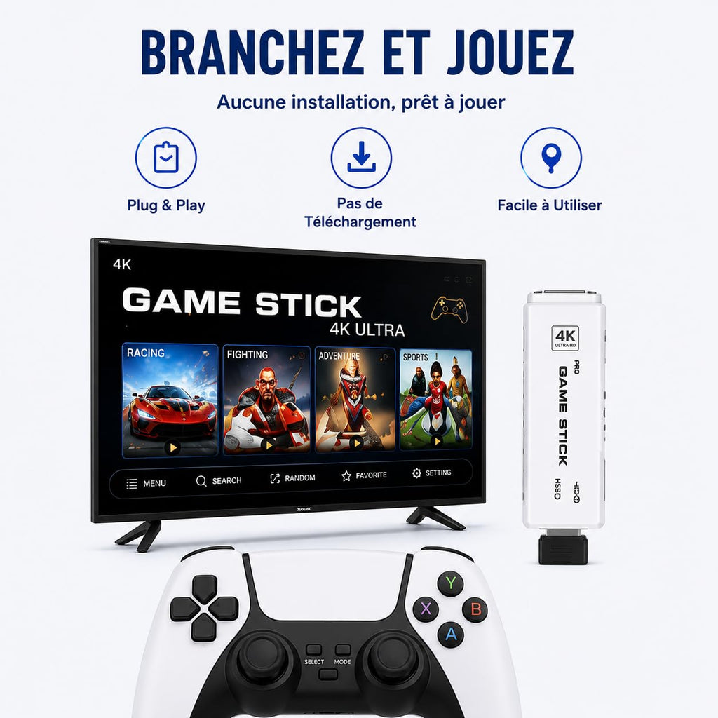 Wireless Retro Game Console 4K HDMI Stick with 2 Wireless Controllers L9489