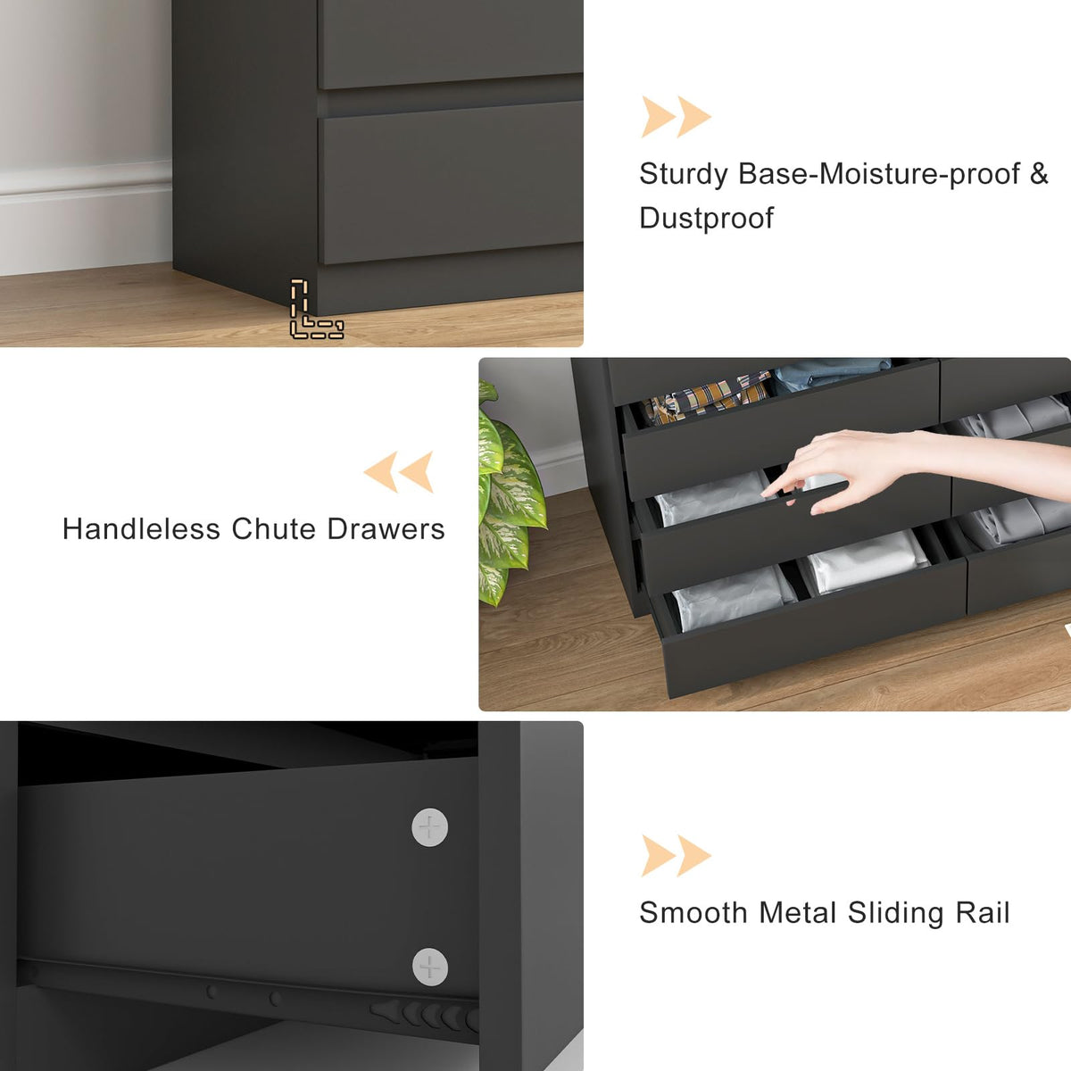 Black 8 Drawer Double Dresser L9728