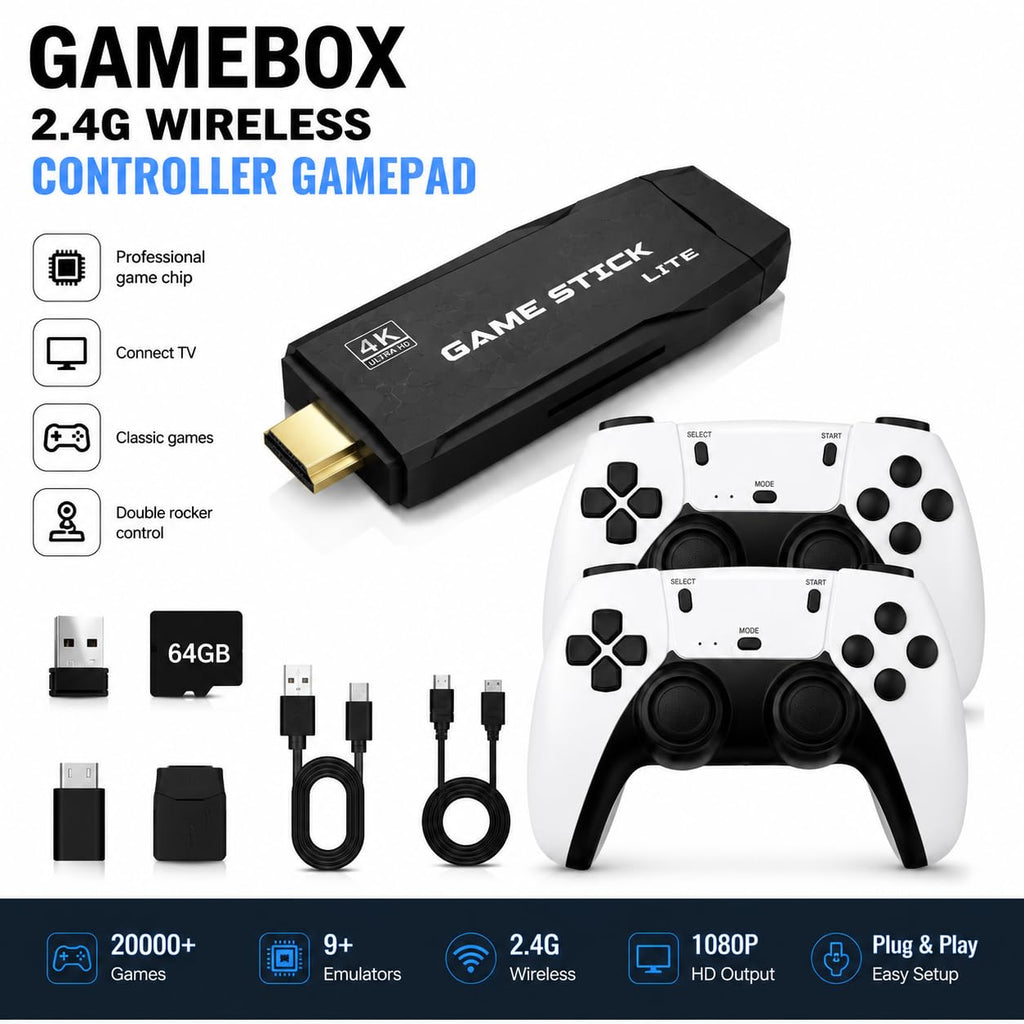 Wireless Retro Game Console 4K HDMI Stick with 2 Wireless Controllers L9489