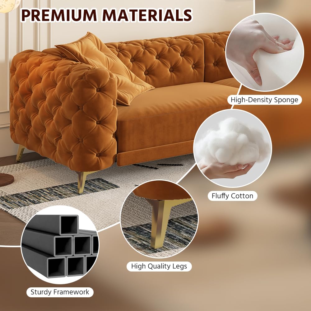 97.7" 3-in-1 Convertible Sleeper Sofa, Tufted Velvet Pull-Out Sofa Bed with Ottoman W580