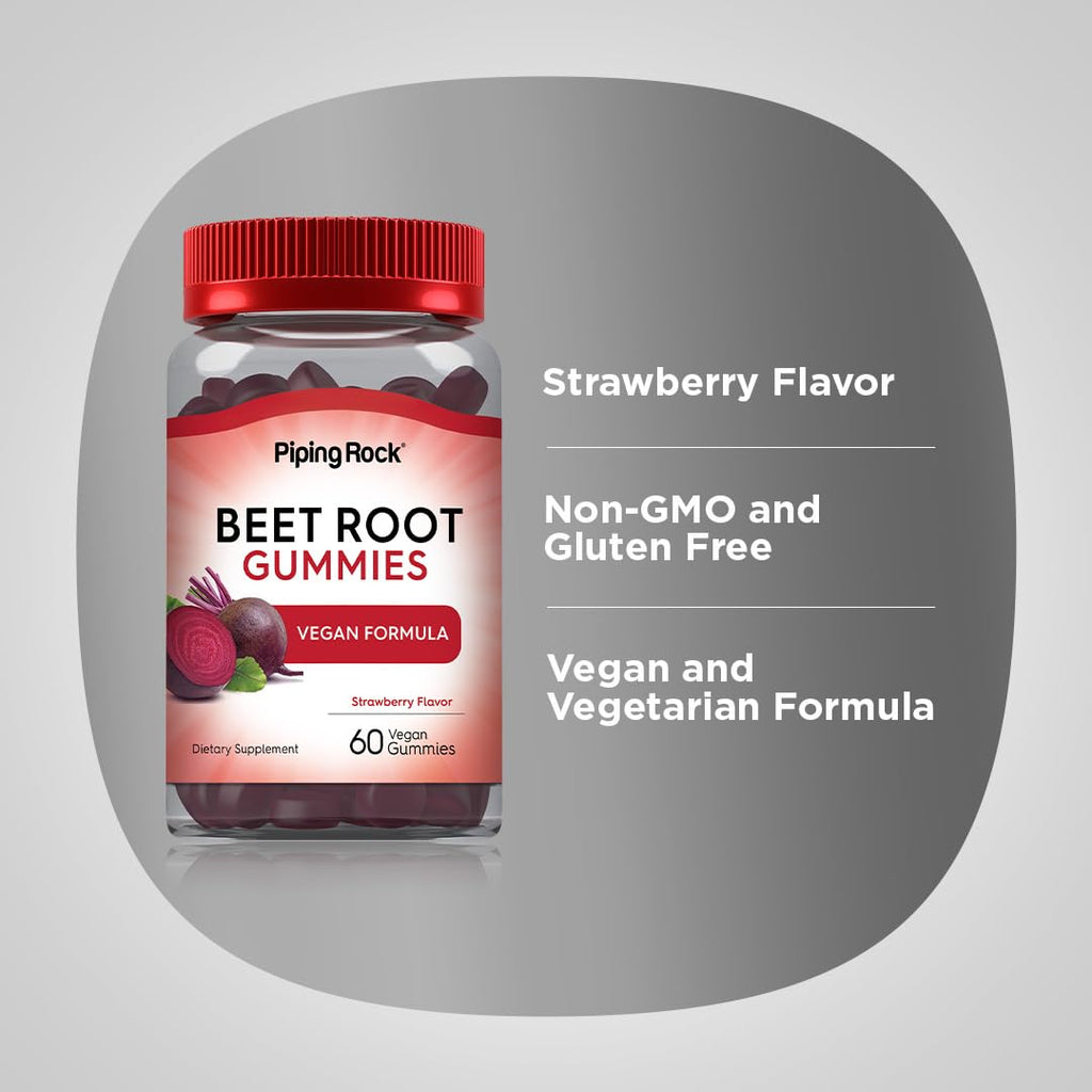 Beet Root Gummies 60 Count Strawberry Flavor Vegan Non-GMO Gluten Free M76781