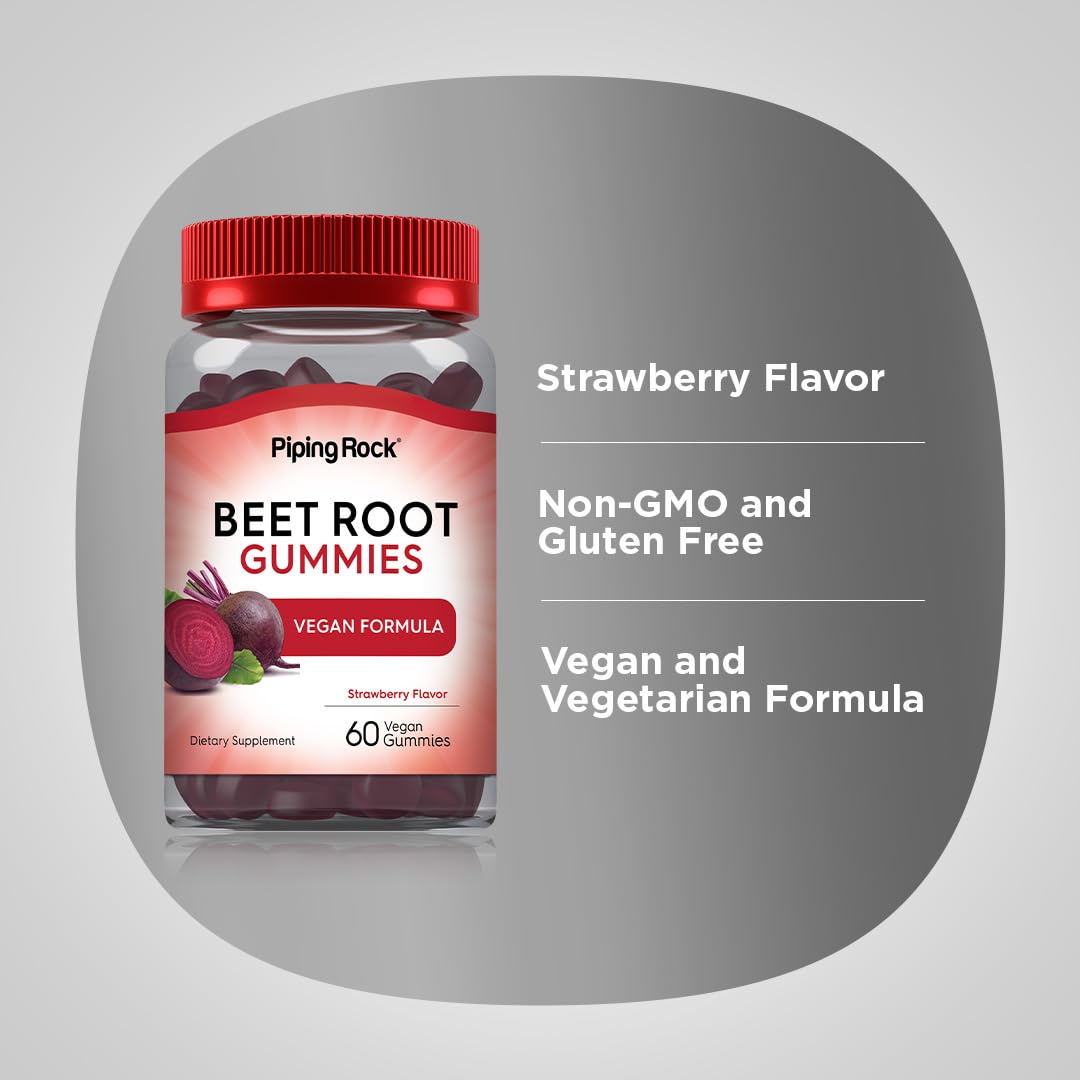 Beet Root Gummies 60 Count Strawberry Flavor Vegan Non-GMO Gluten Free M76781