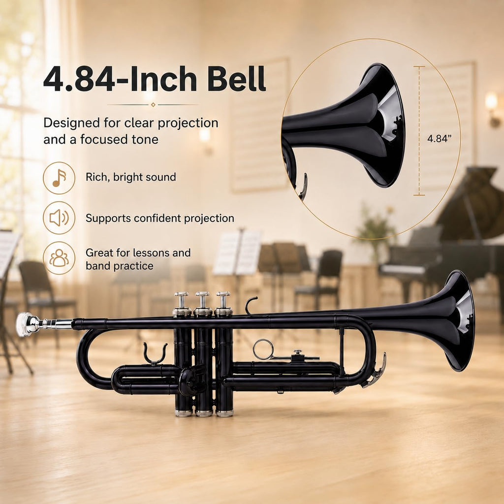 Bb Standard Trumpet Set with Hard Case, 7C Mouthpiece, Cleaning Cloth & Gloves K140772