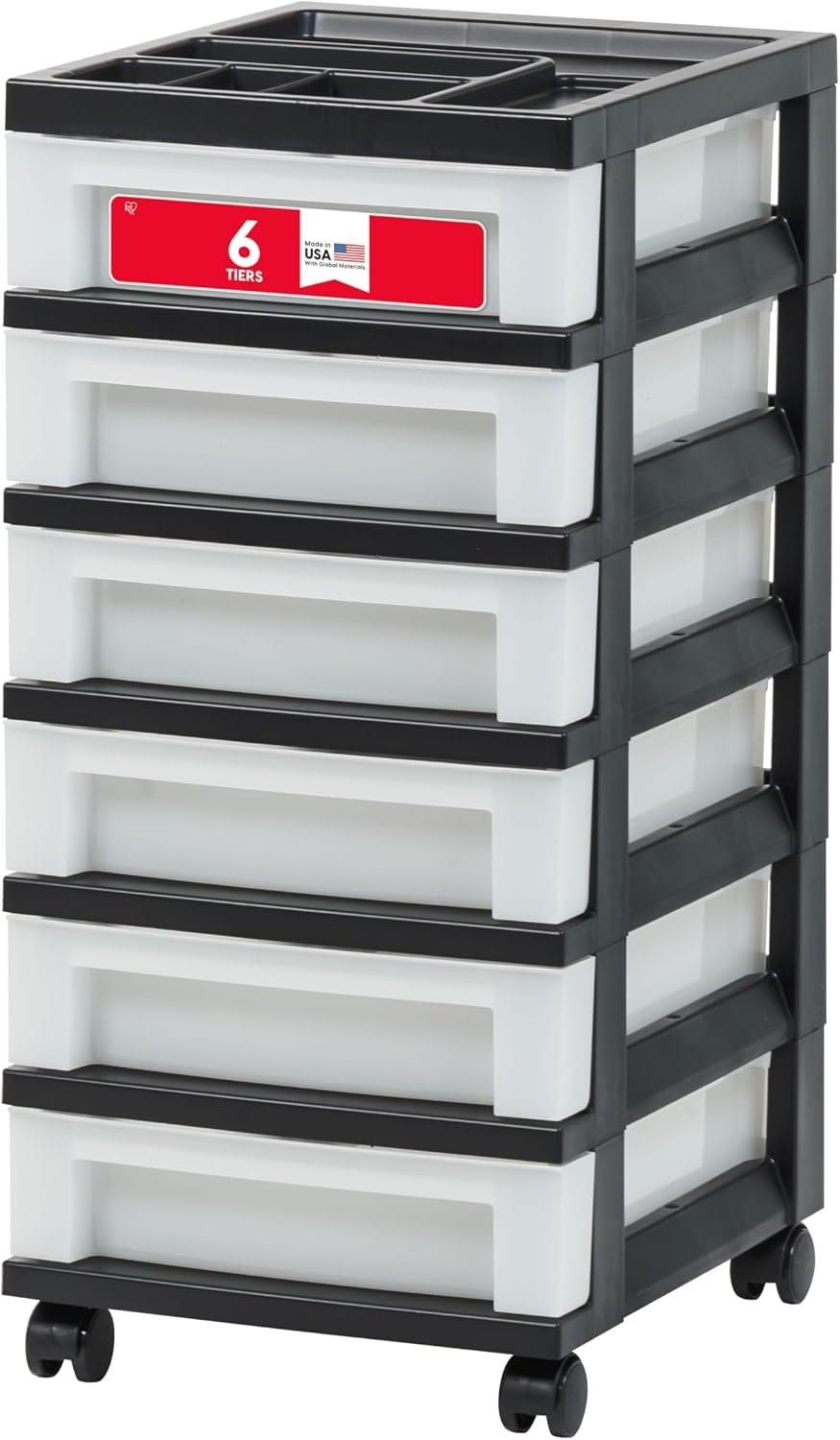6 Drawer Rolling Storage Cart with Organizer Top, Black L270340