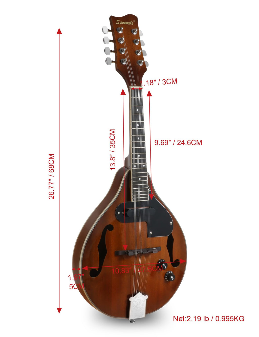 8 String Acoustic-Electric Mandolin Instrument with Pickup U472