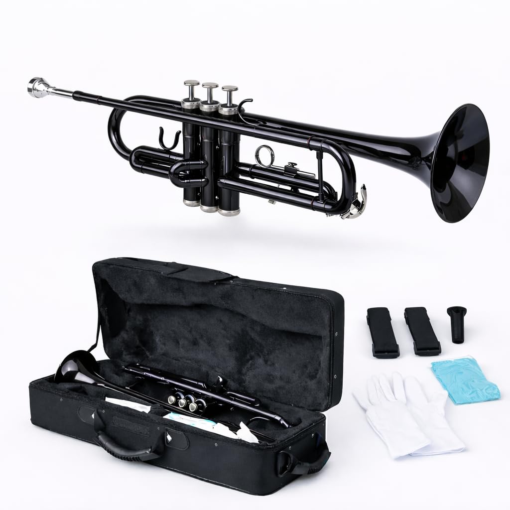 Bb Standard Trumpet Set with Hard Case, 7C Mouthpiece, Cleaning Cloth & Gloves K140772