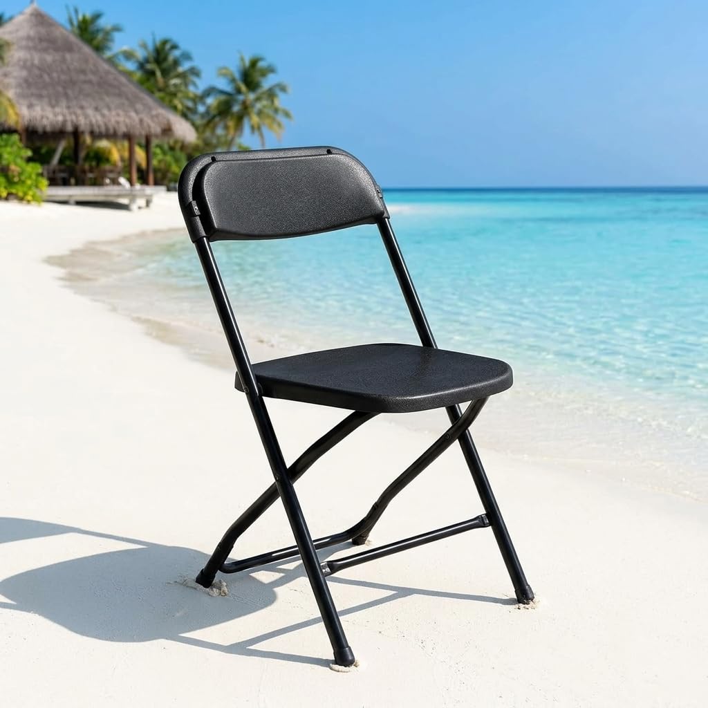 Folding Chairs Set of 10, 330lbs Heavy Duty Plastic Stackable Chairs, Portable Foldable Indoor Outdoor Chairs for Party, Camping, Patio & Events, Black I378544