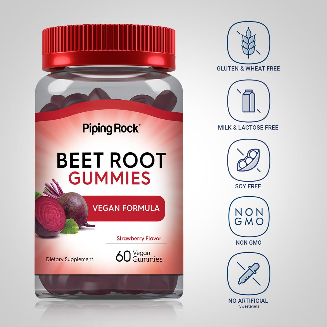 Beet Root Gummies 60 Count Strawberry Flavor Vegan Non-GMO Gluten Free M76781