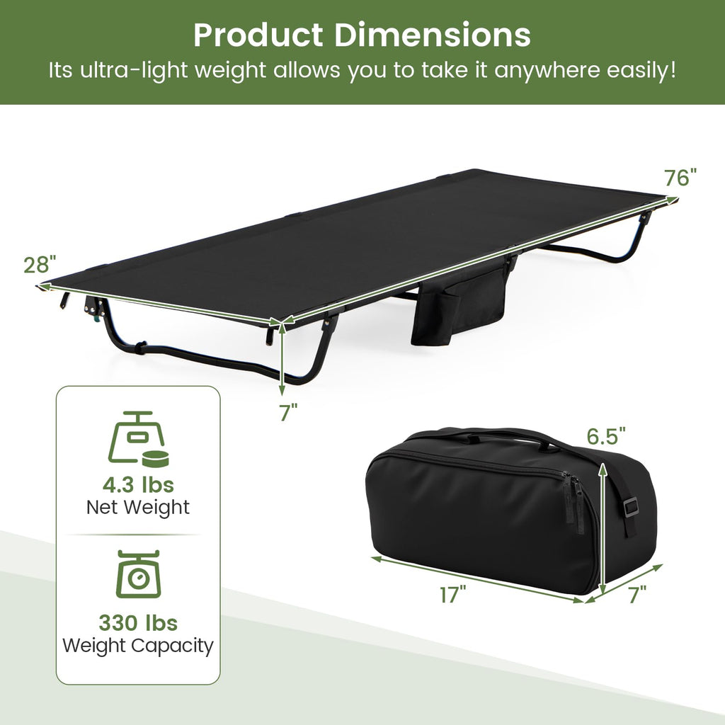 Folding Camping Cot with Carrying Bag & Side Pocket I197