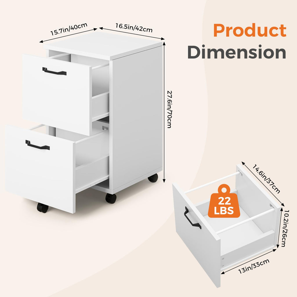 White 2 Drawer Rolling Wood File Cabinet C553487