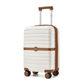 Expandable Carry On Luggage with Spinner Wheels, 20 Inch Hardshell Suitcase with Lock, White/Brown M42686