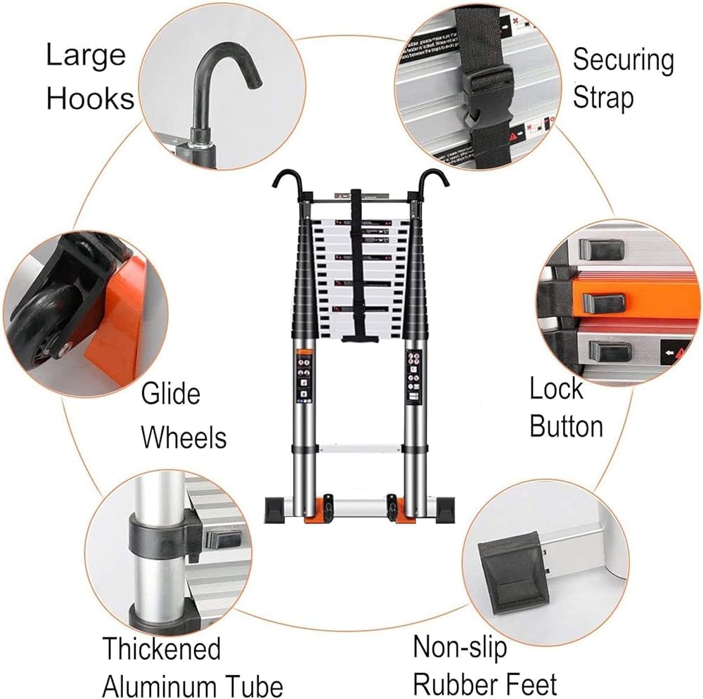 Telescoping Ladder with Hook Folding Portable Aluminum 330 Lbs C689264