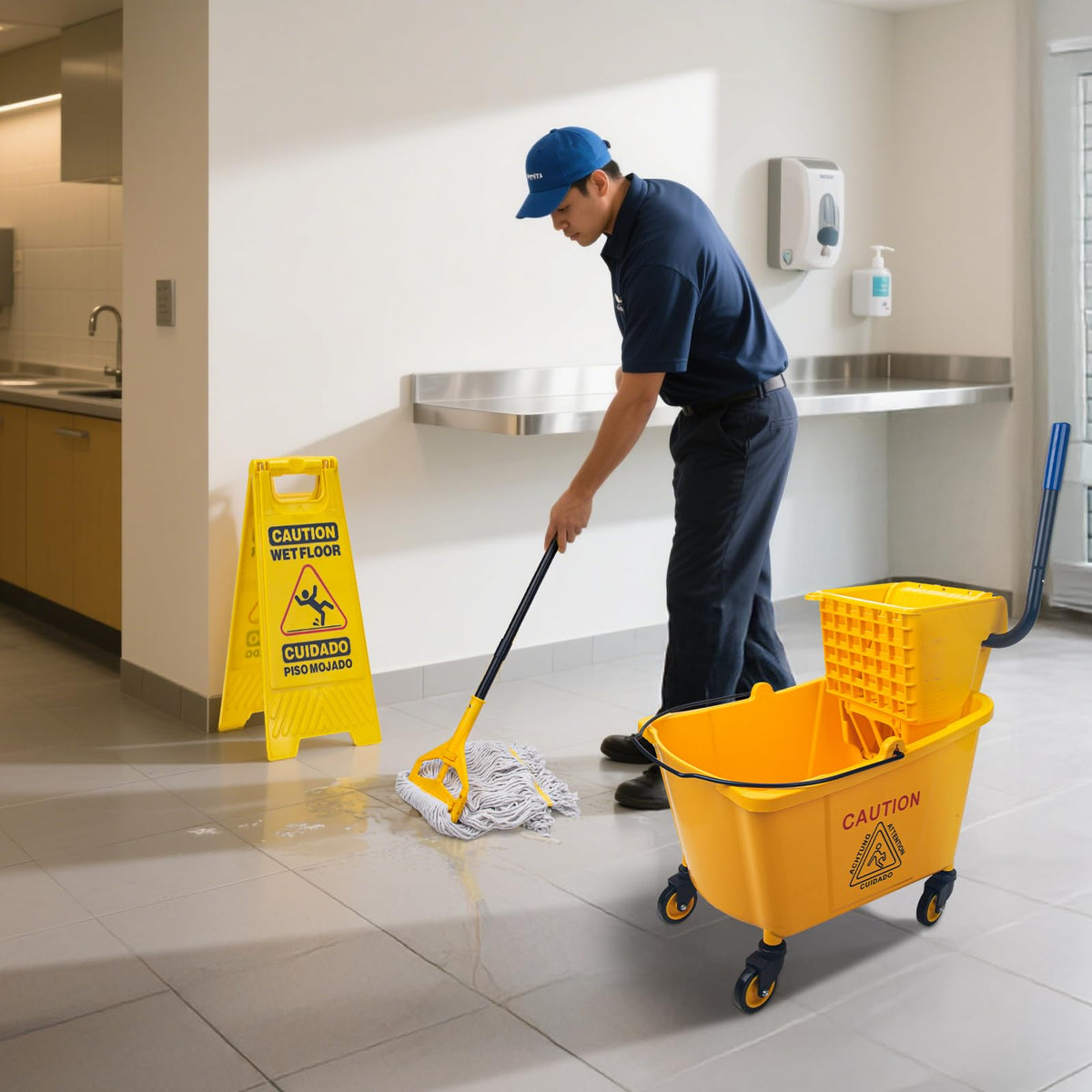 35 Qt Side Press Mop Bucket on Wheels Set, Yellow F75458