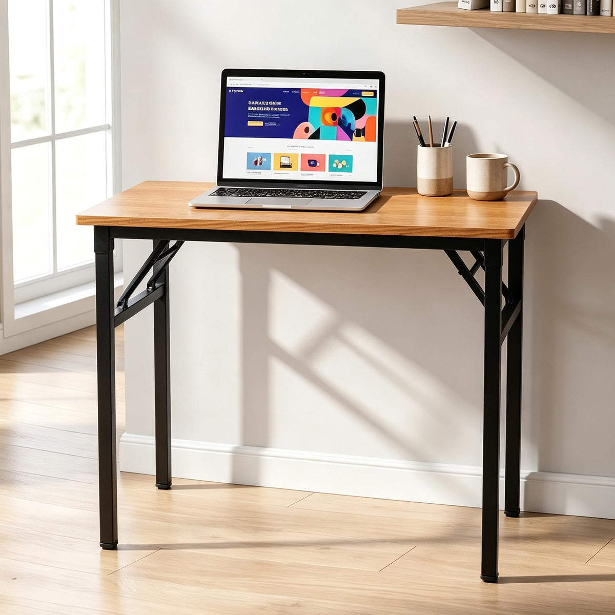 Small Folding Computer Desk 31.5x15.7 Inch Teak A216