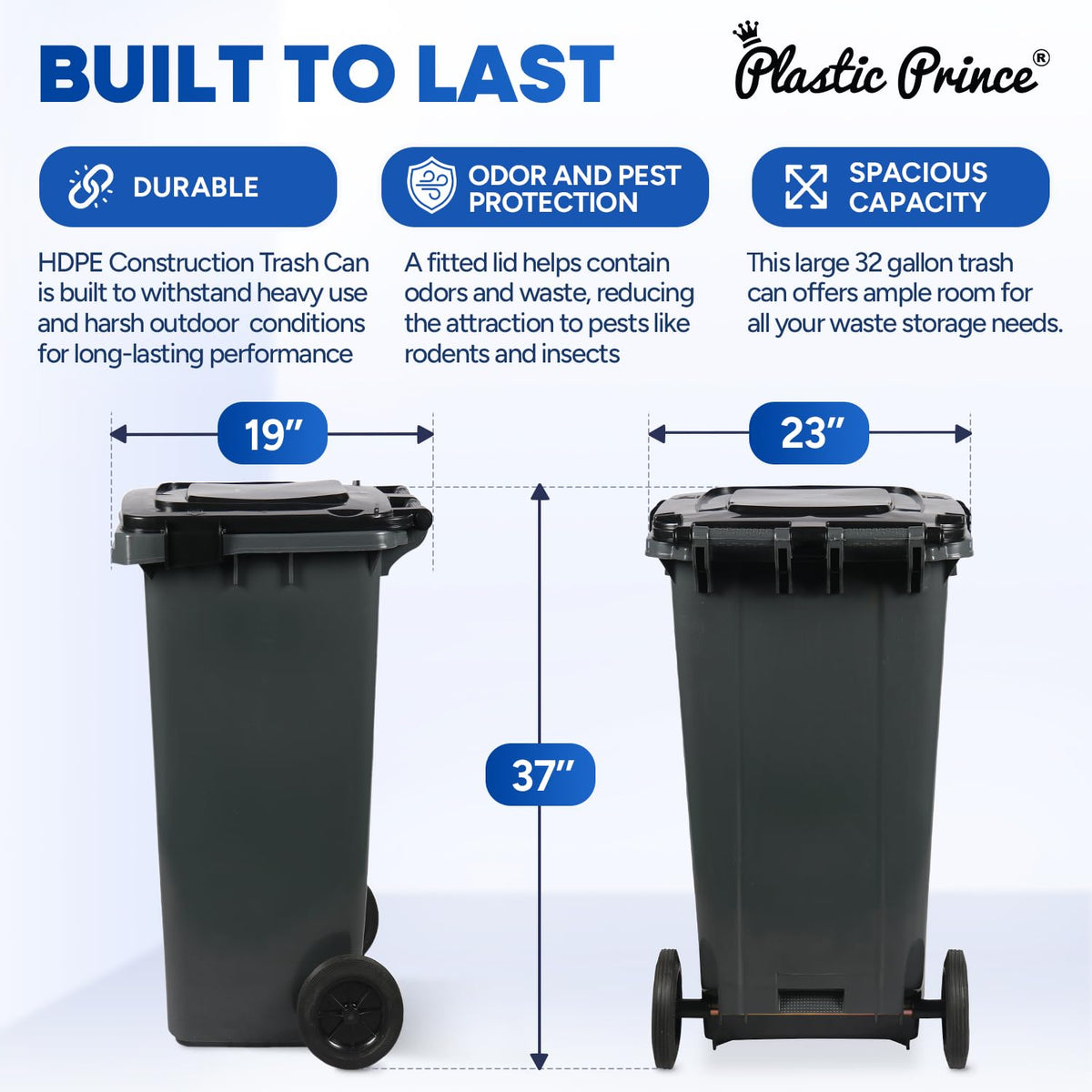 32 Gallon Plastic Trash Can with Wheels and Lid E534