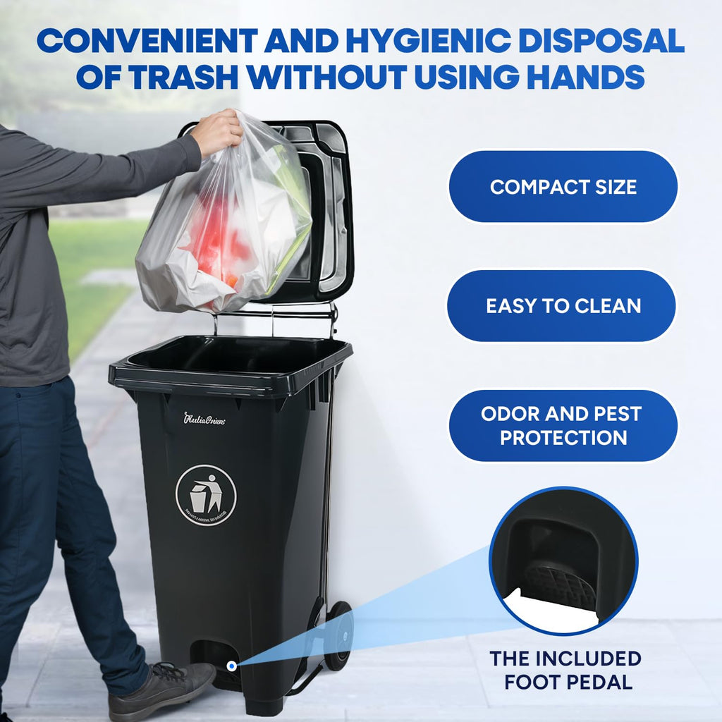 32 Gallon Plastic Trash Can with Wheels and Lid E534