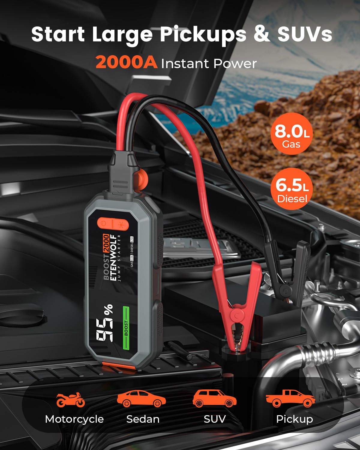 2000A Peak 12V Portable Car Battery Jump Starter T78739
