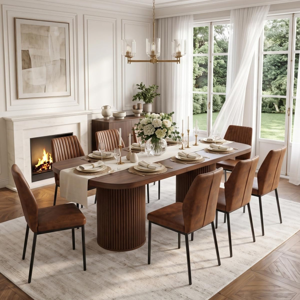 79" Rectangular Wood Dining Table Set for 8 with Cushioned Chairs S257820