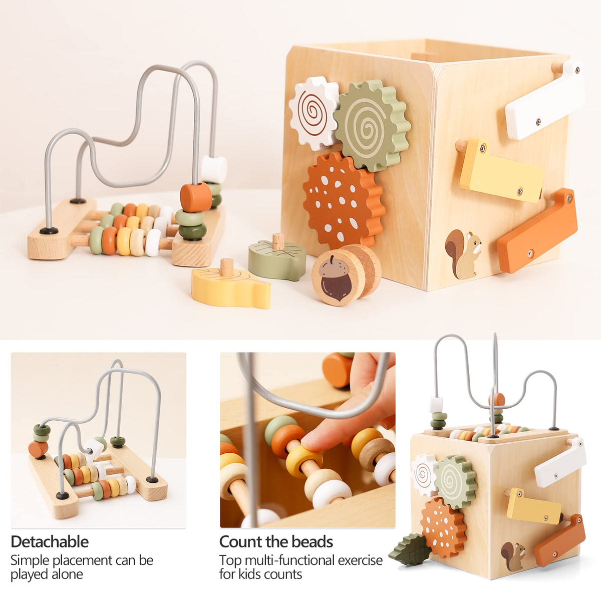 5 in 1 Wooden Activity Cube Bead Maze Shape Sorter Z759757