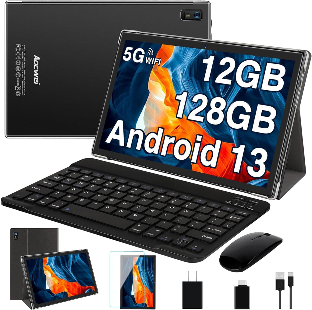 Black 12GB RAM 128GB ROM 10 Inch Android Tablet with Keyboard Q947874