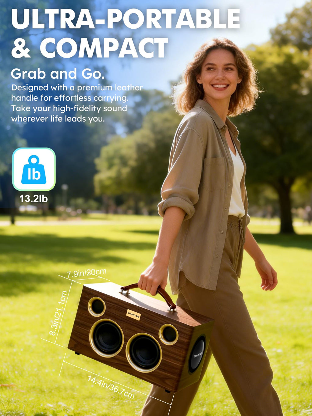 Portable Bluetooth Speaker 240W Peak Power Wooden Audio System R259577