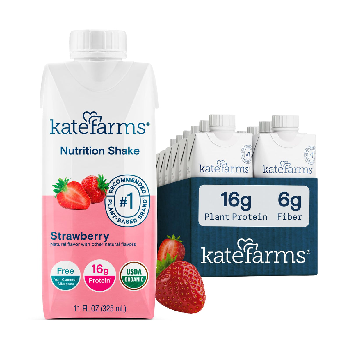 Organic Nutrition Shake, Strawberry, 16g Protein, 12 Pack Y63413