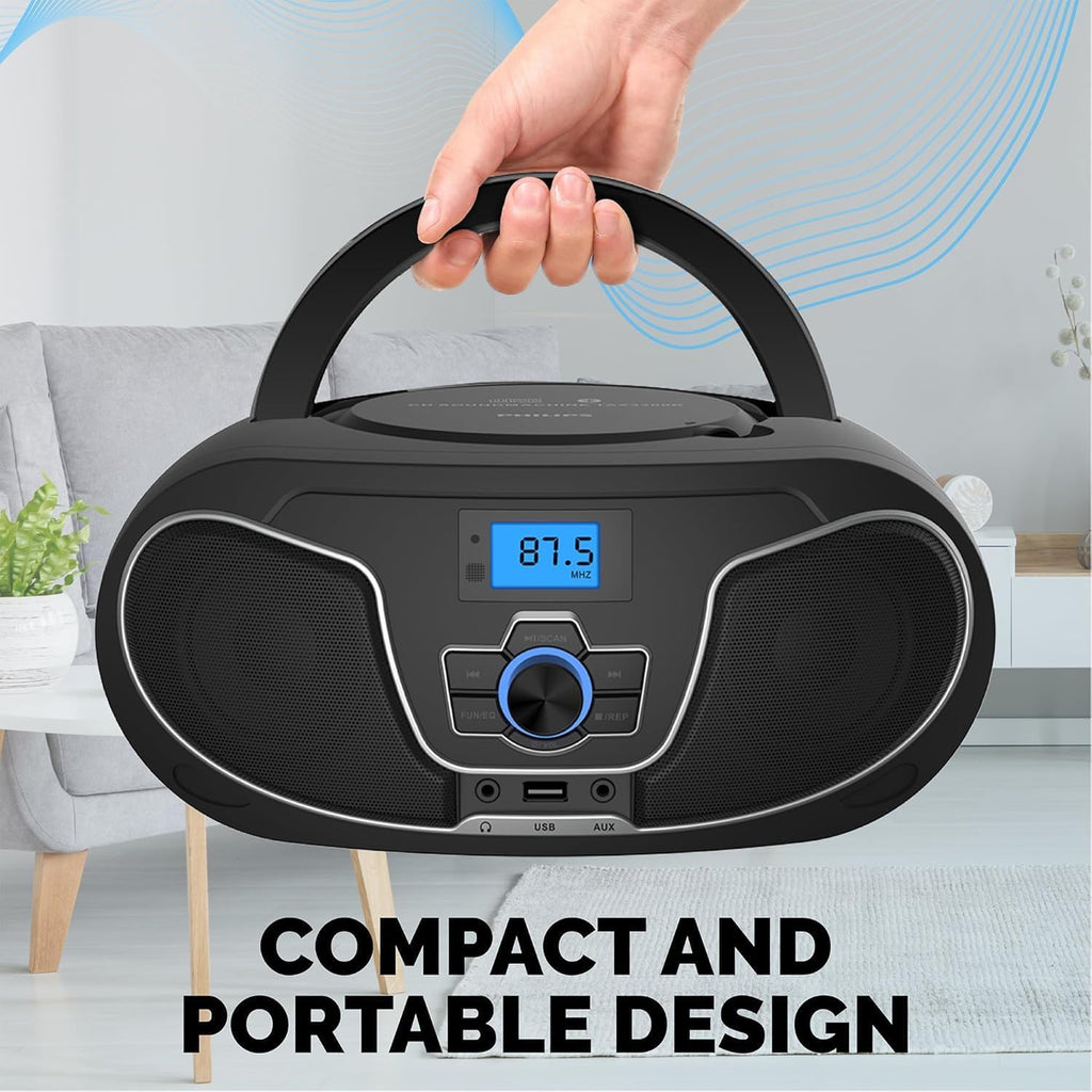 Portable CD Player Boombox with Bluetooth, FM Radio, USB Playback & AUX Input X4721