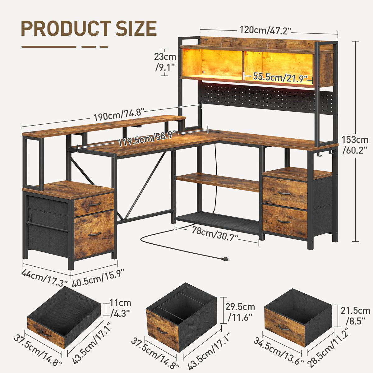 L Shaped Gaming Desk with Storage Drawers & Shelves B75500
