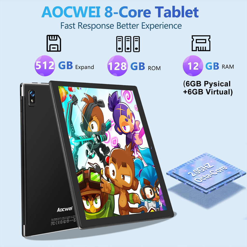 Black 12GB RAM 128GB ROM 10 Inch Android Tablet with Keyboard Q947874
