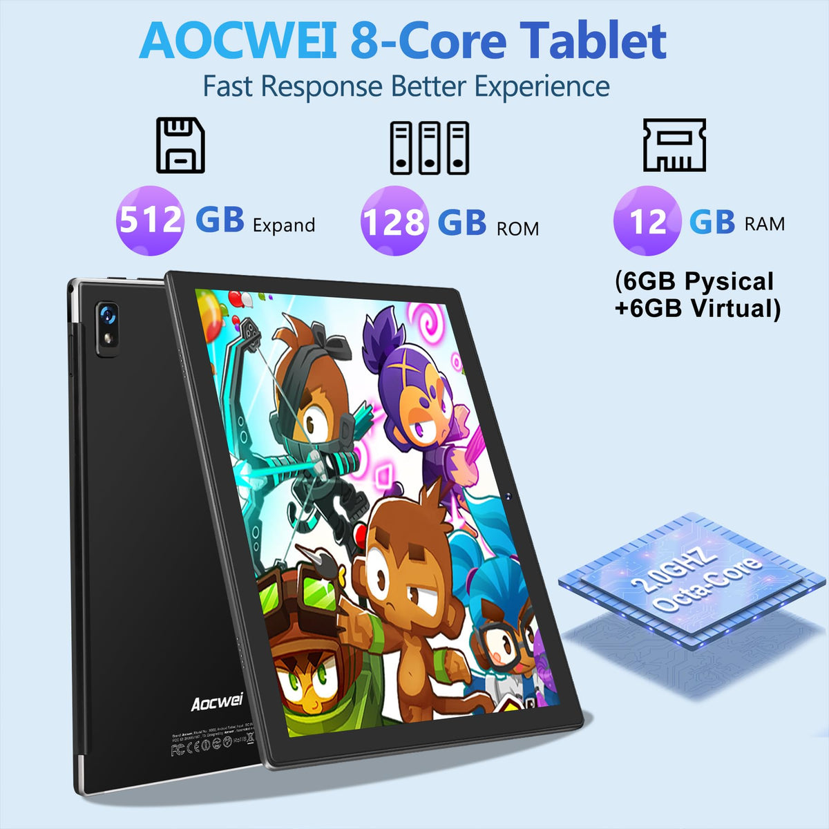 Black 12GB RAM 128GB ROM 10 Inch Android Tablet with Keyboard Q947874