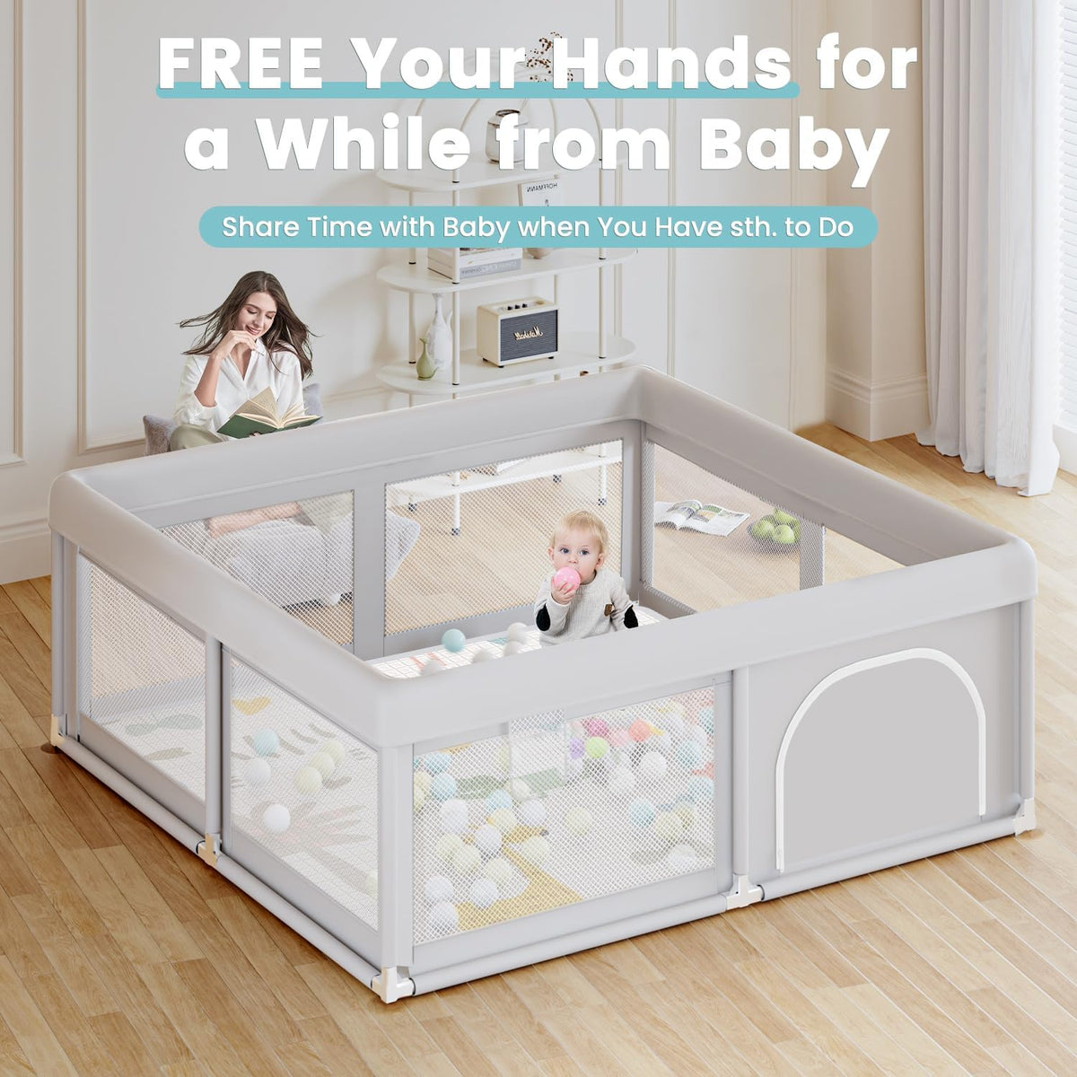 Baby Playpen with Mat, 50x50 Inch F558