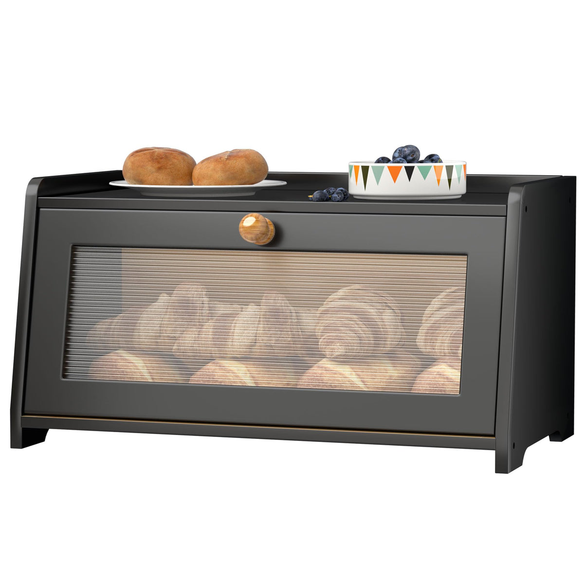 Black Wooden Bread Box N637
