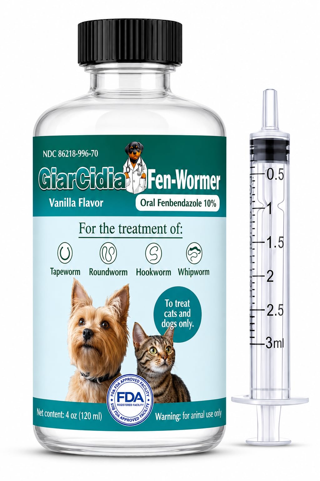 4 oz Vanilla Flavour Liquid Dog & Cat Dewormer with Syringe X219113