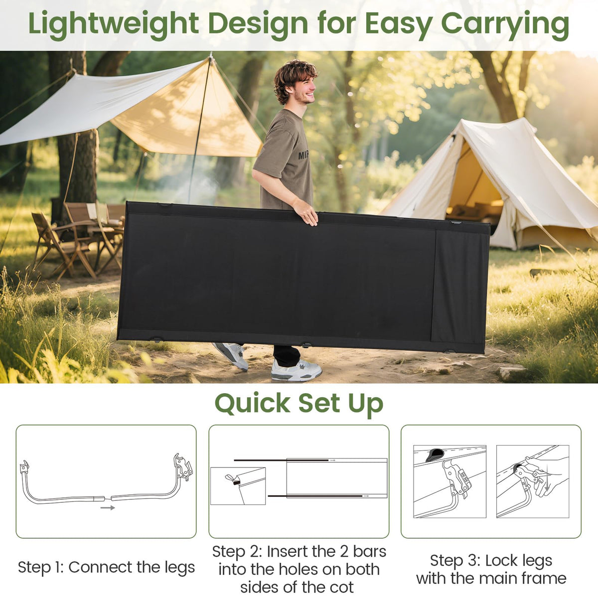 Folding Camping Cot with Carrying Bag & Side Pocket I197