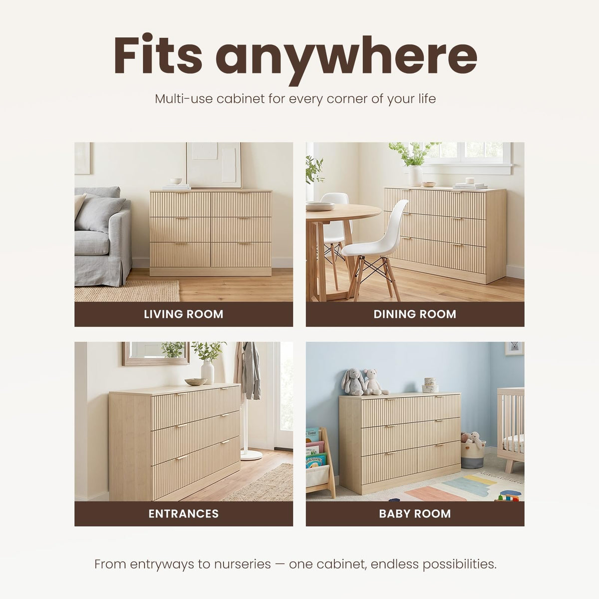 Natural Wood 6 Drawer Dresser Y36951