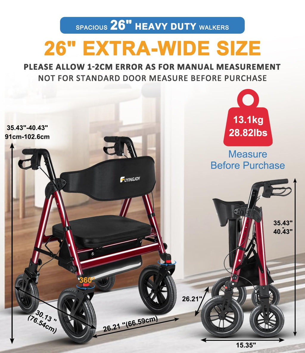 Heavy-Duty Bariatric Rollator Walker with Seat B568015