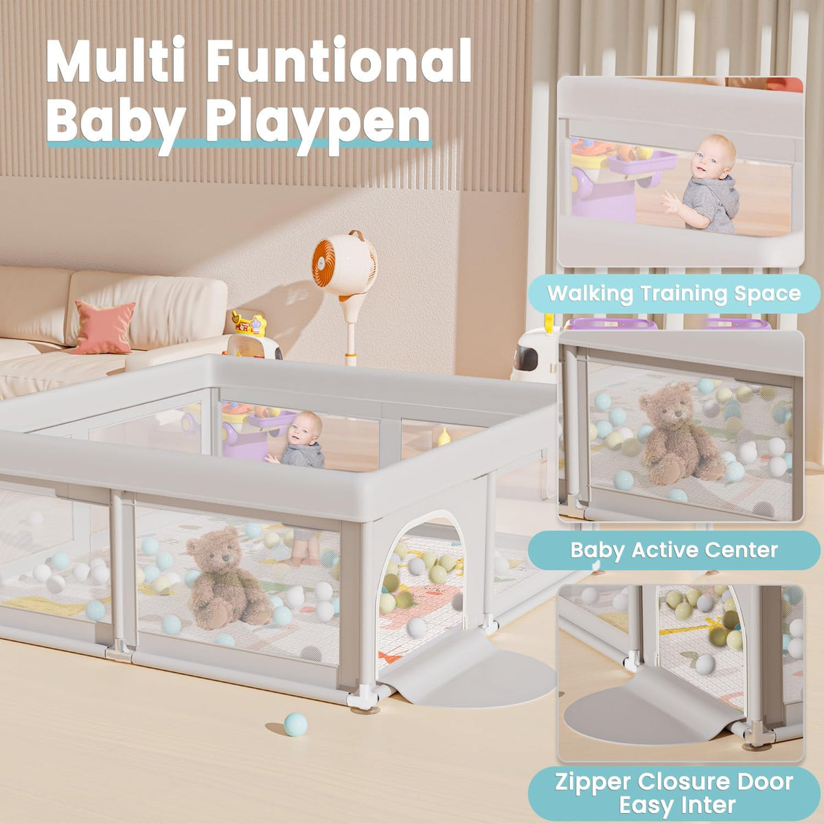 Baby Playpen with Mat, 50x50 Inch F558