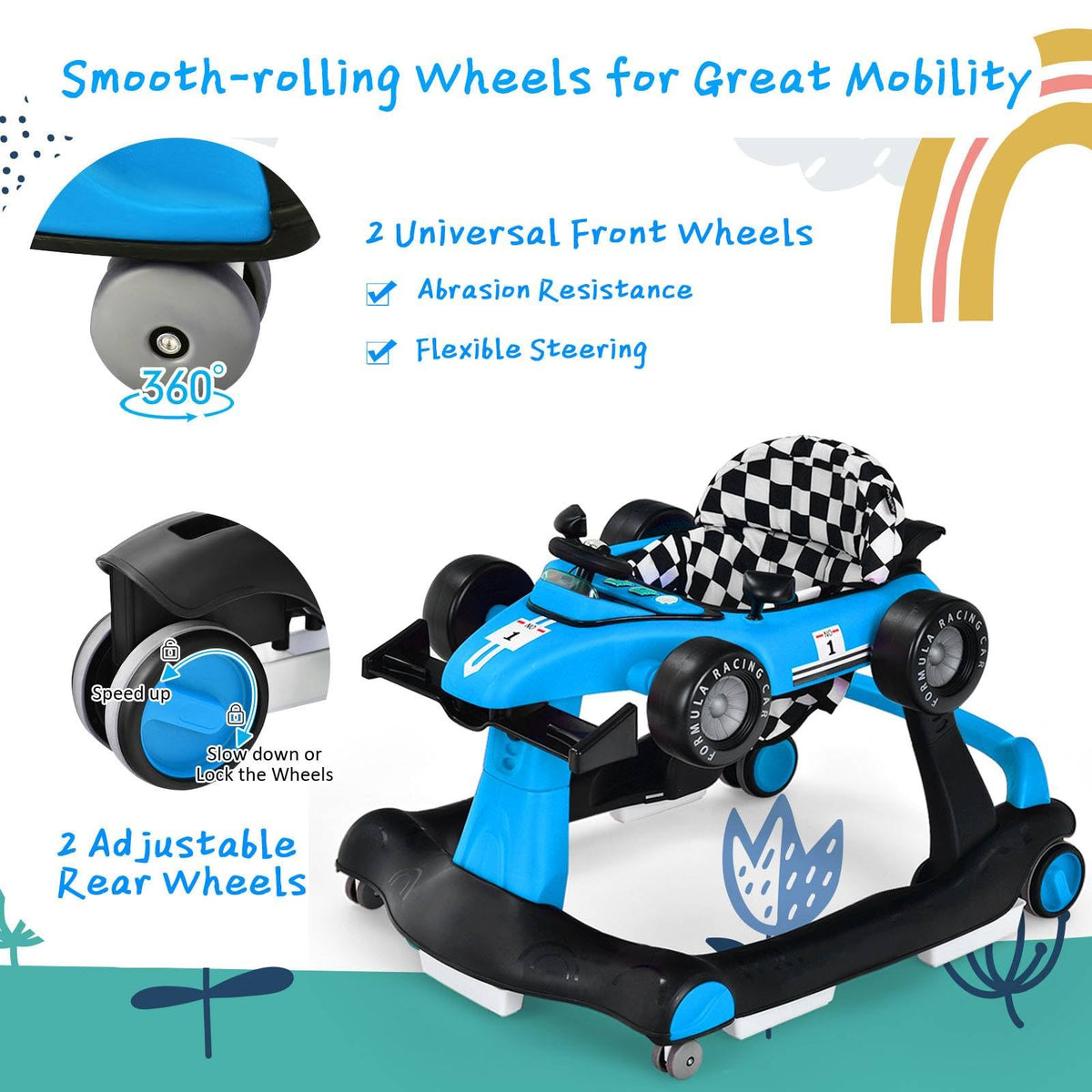 5-in-1 Foldable Baby Walker with Adjustable Height R628768