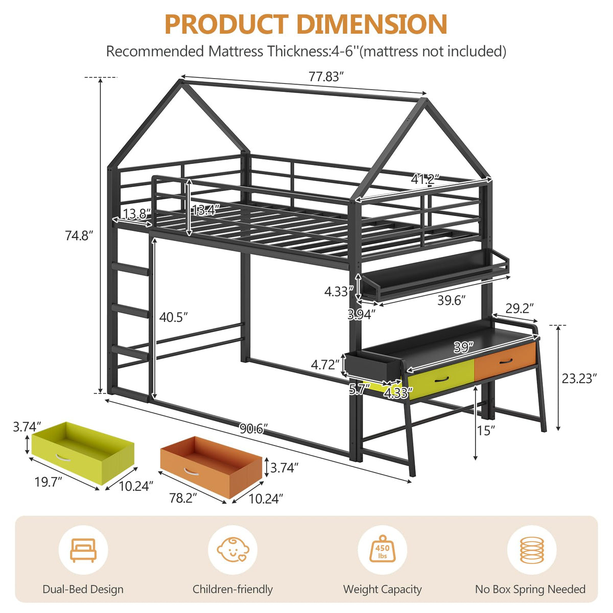 Twin Over Twin Bunk Bed with Desk and Drawers I781
