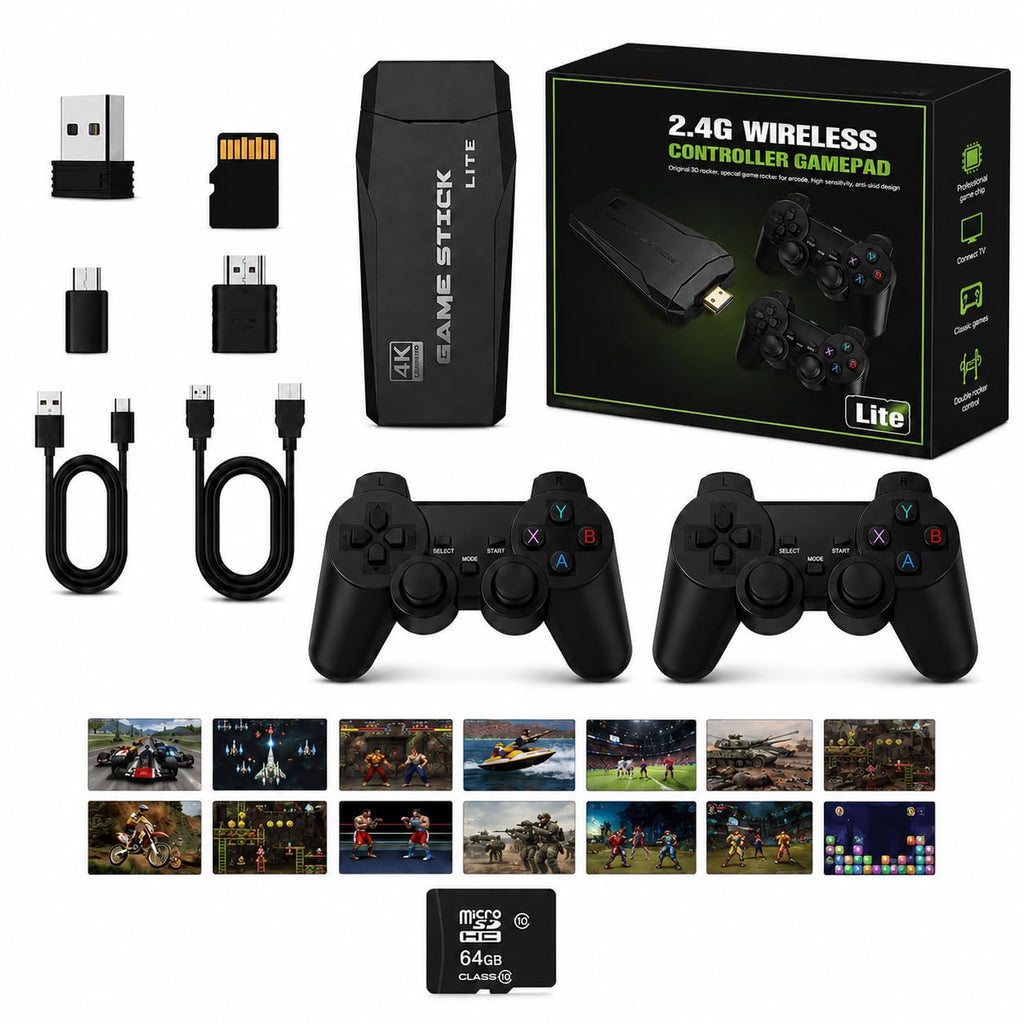 Wireless Retro Game Console 4K HDMI Stick with 2 Wireless Controllers L9489