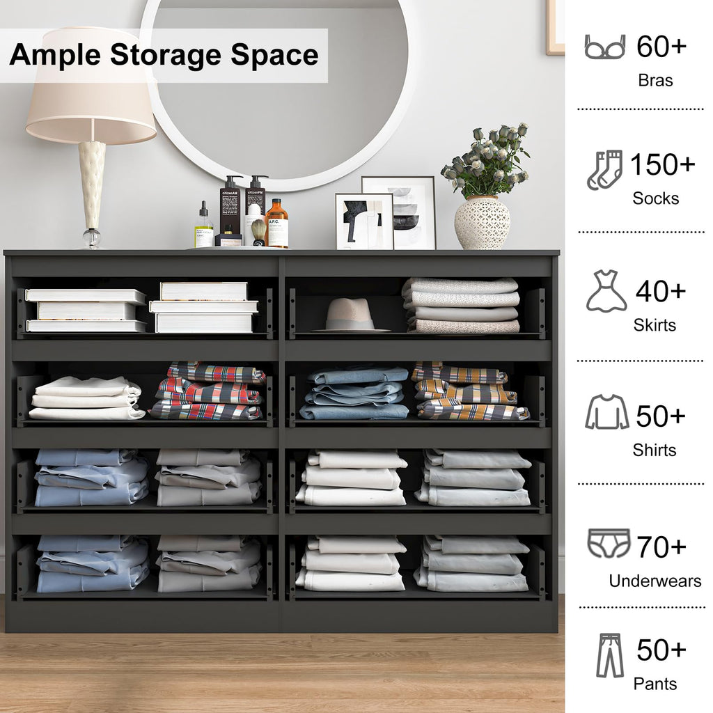 Black 8 Drawer Double Dresser L9728