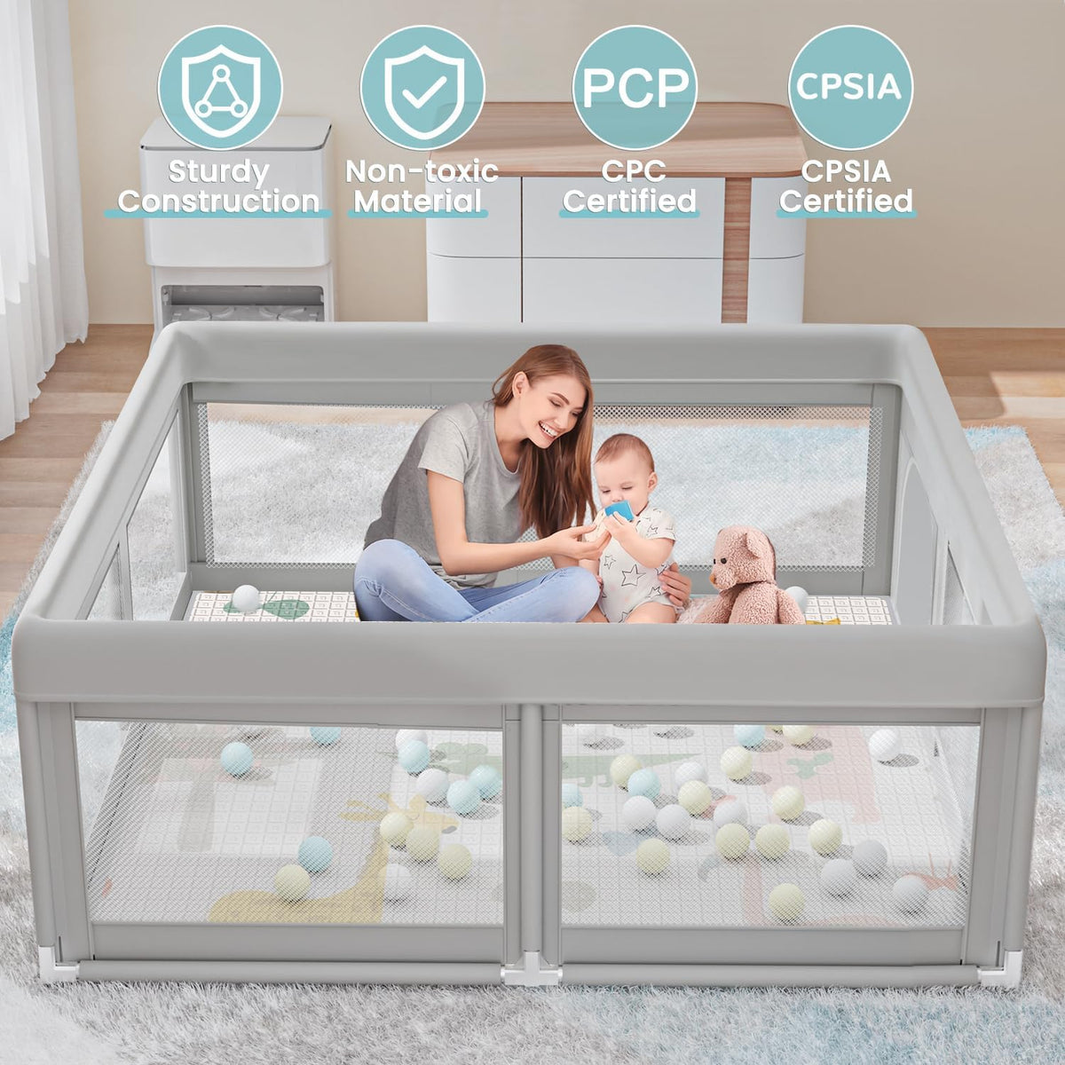Baby Playpen with Mat, 50x50 Inch F558