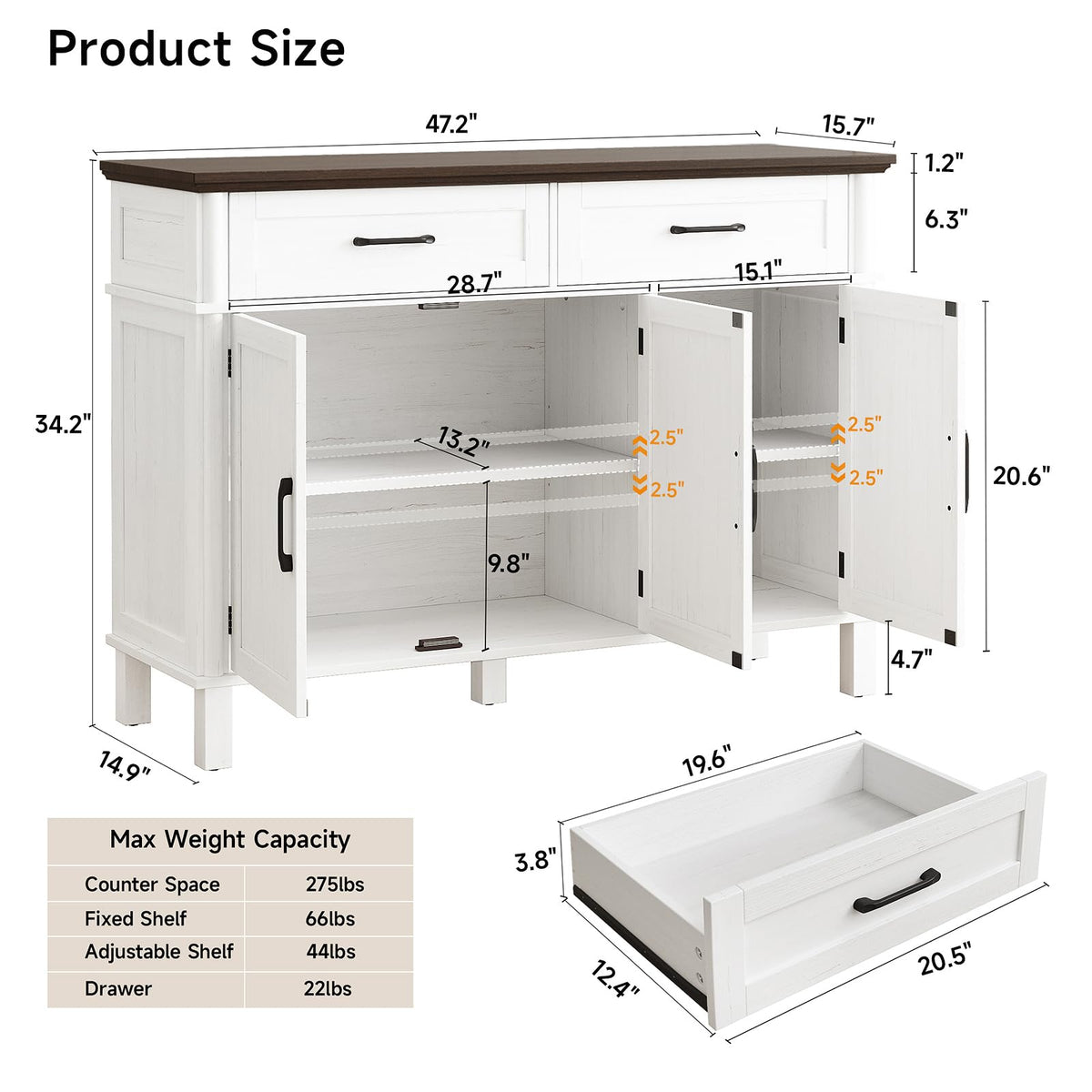 48 Inch Off White Buffet Cabinet with Storage P14741