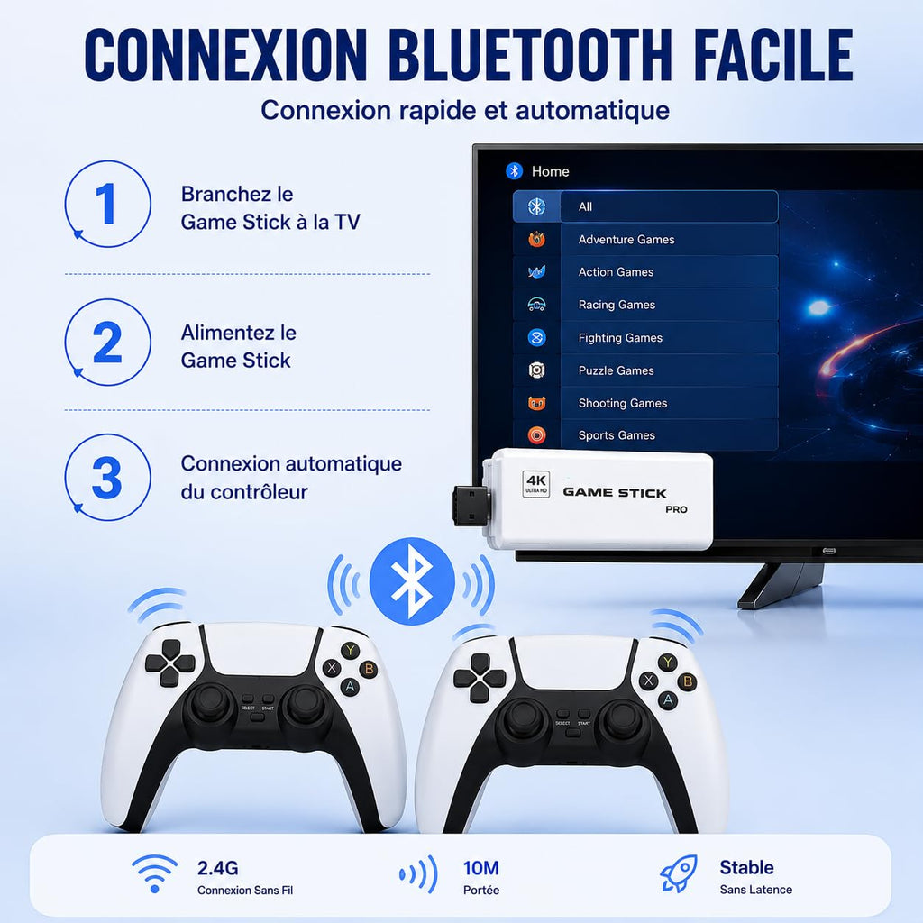 Wireless Retro Game Console 4K HDMI Stick with 2 Wireless Controllers L9489
