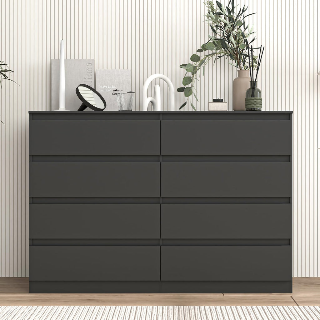 Black 8 Drawer Double Dresser L9728